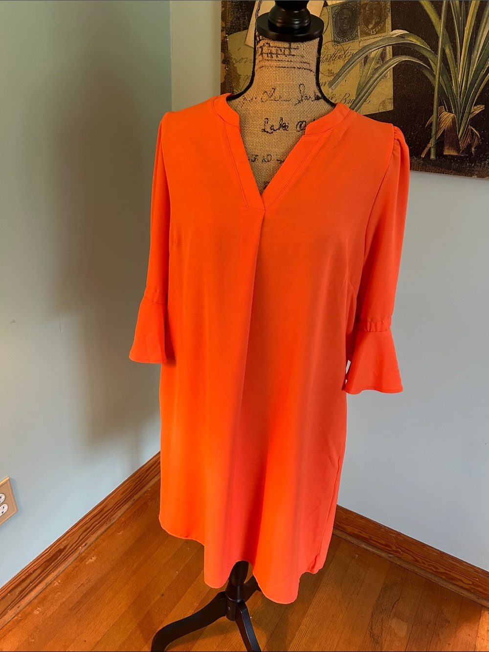 Vibrant Orange V-Neck Bell-Sleeve dress